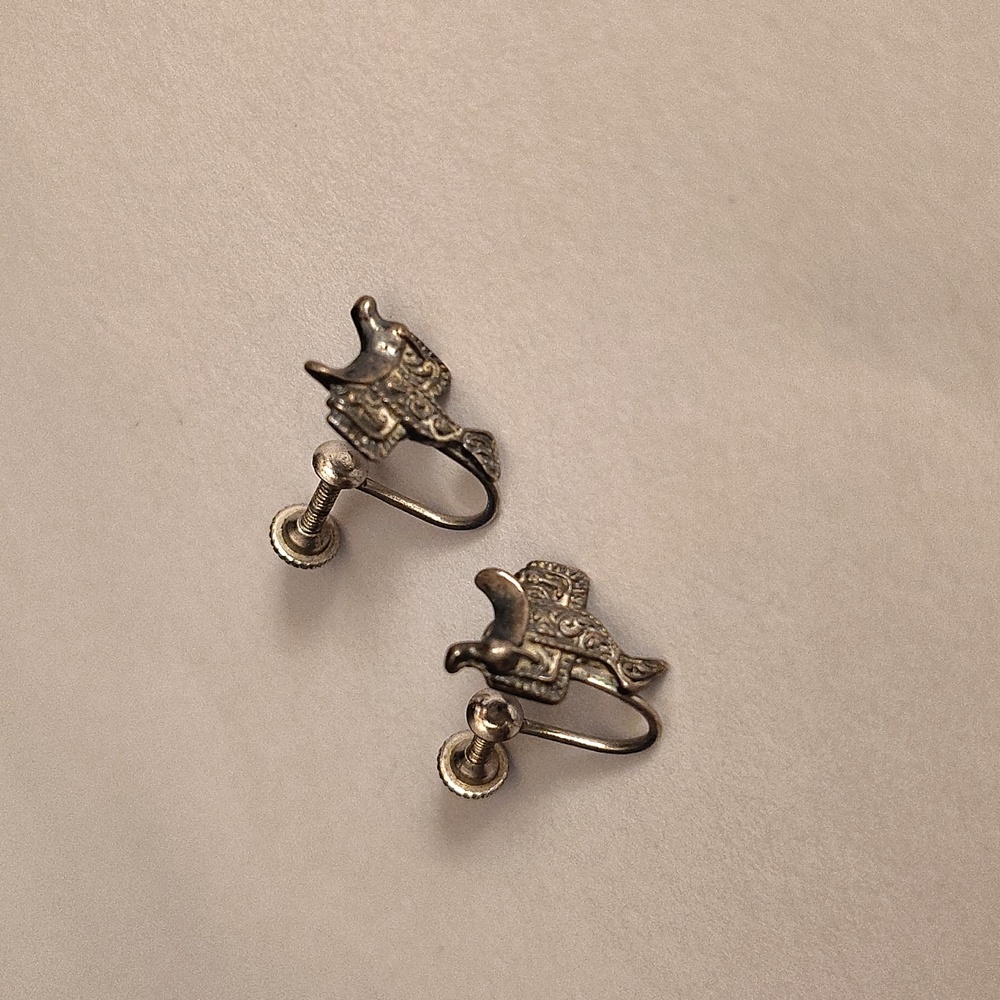 Vintage Horse Saddles Cowboy Earrings Solid Silver